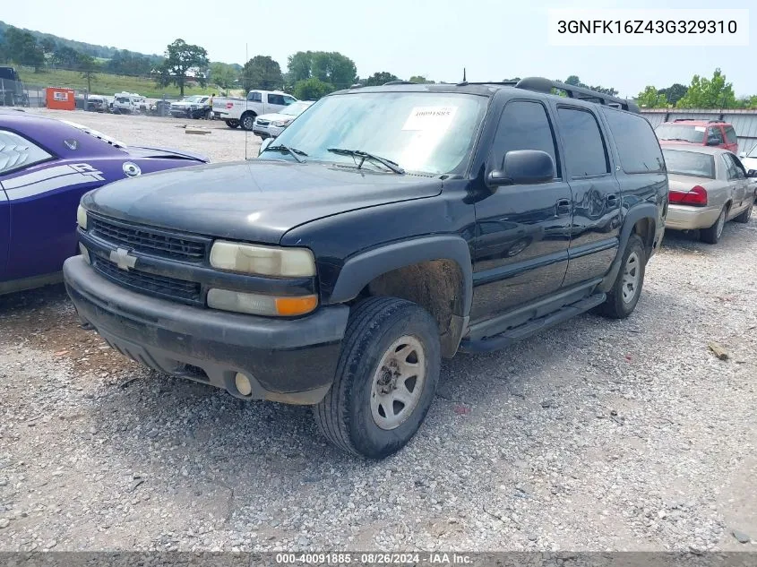 2003 Chevrolet Suburban 1500 Z71 VIN: 3GNFK16Z43G329310 Lot: 40091885