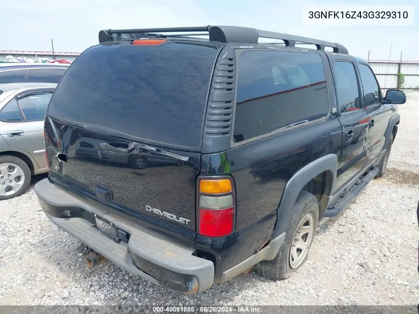 2003 Chevrolet Suburban 1500 Z71 VIN: 3GNFK16Z43G329310 Lot: 40091885