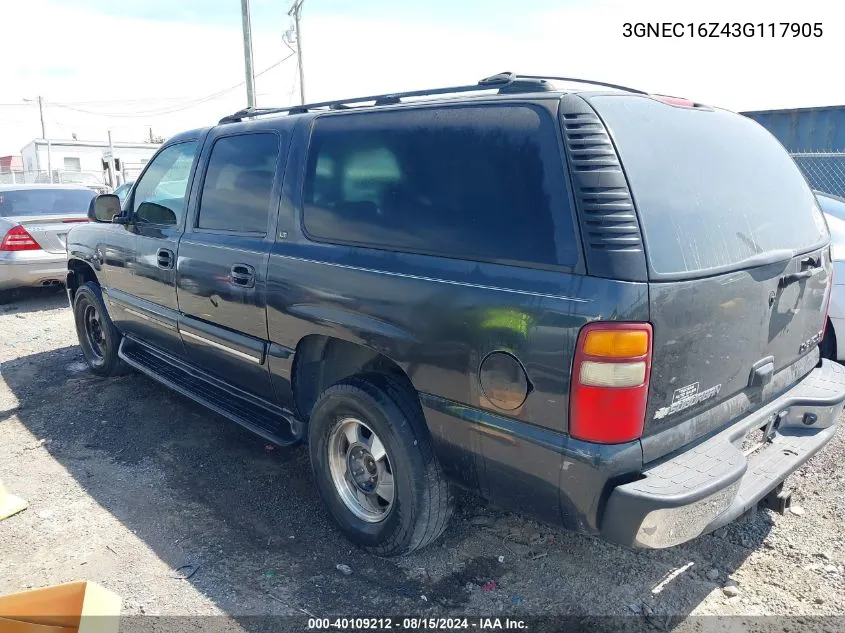 2003 Chevrolet Suburban 1500 Lt VIN: 3GNEC16Z43G117905 Lot: 40109212