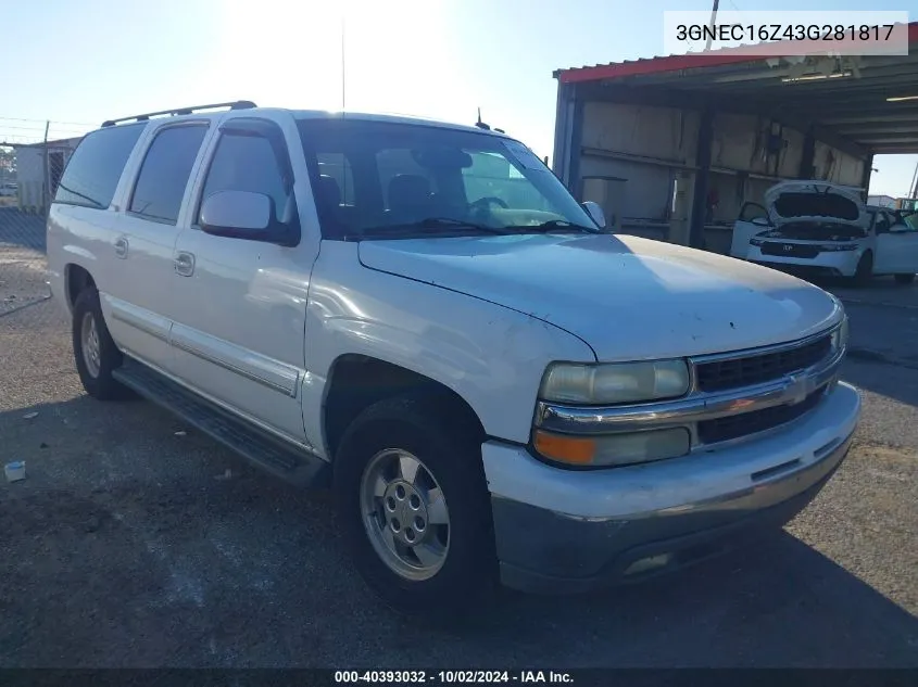 2003 Chevrolet Suburban 1500 Lt VIN: 3GNEC16Z43G281817 Lot: 40393032