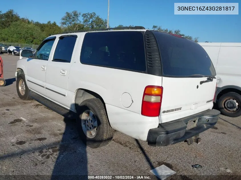 2003 Chevrolet Suburban 1500 Lt VIN: 3GNEC16Z43G281817 Lot: 40393032