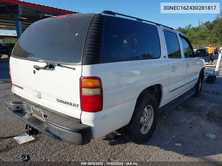 2003 Chevrolet Suburban 1500 Lt VIN: 3GNEC16Z43G281817 Lot: 40393032