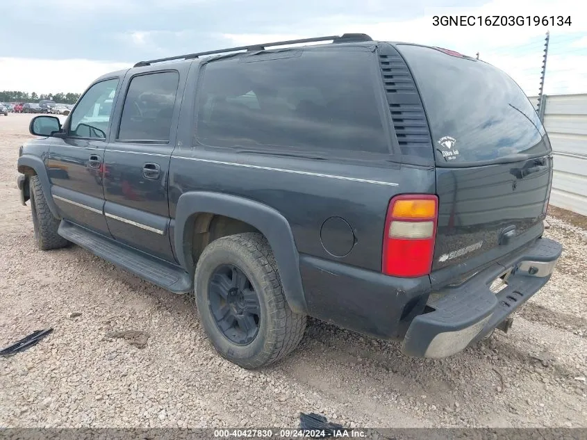 2003 Chevrolet Suburban 1500 Lt VIN: 3GNEC16Z03G196134 Lot: 40427830