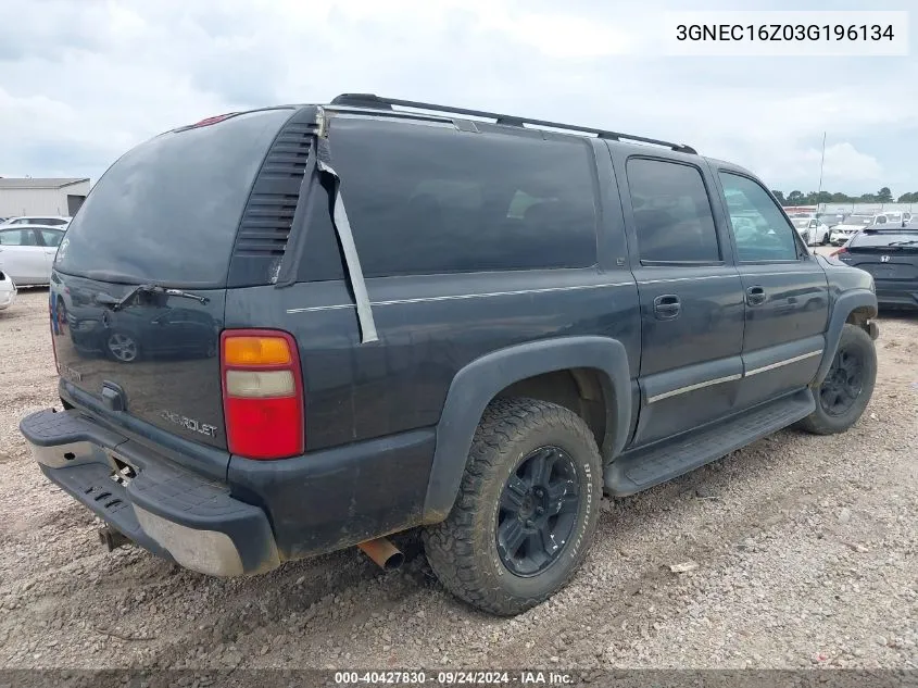 2003 Chevrolet Suburban 1500 Lt VIN: 3GNEC16Z03G196134 Lot: 40427830