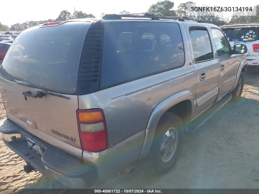 2003 Chevrolet Suburban 1500 Lt VIN: 3GNFK16Z63G134194 Lot: 40501722