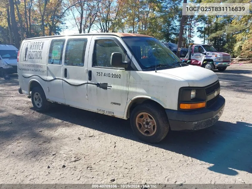 2003 Chevrolet Express VIN: 1GCFG25T831116839 Lot: 40709336