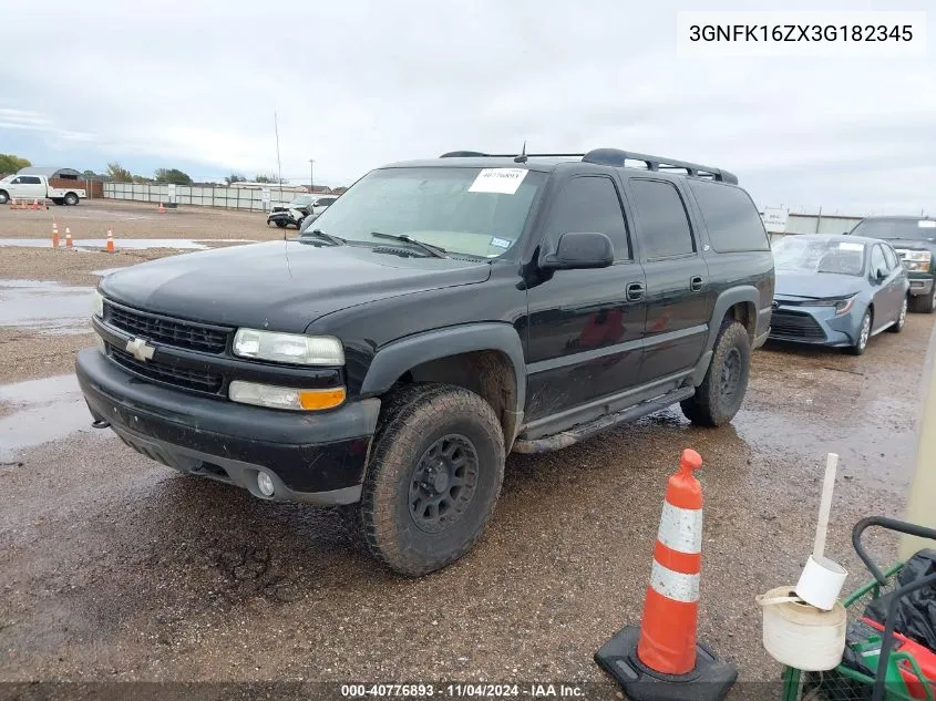 2003 Chevrolet Suburban 1500 Z71 VIN: 3GNFK16ZX3G182345 Lot: 40776893