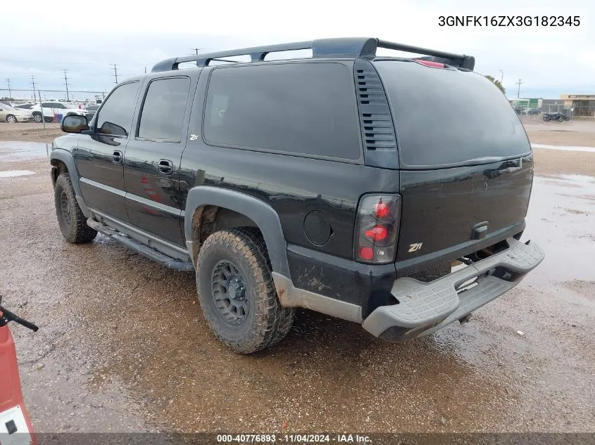 2003 Chevrolet Suburban 1500 Z71 VIN: 3GNFK16ZX3G182345 Lot: 40776893