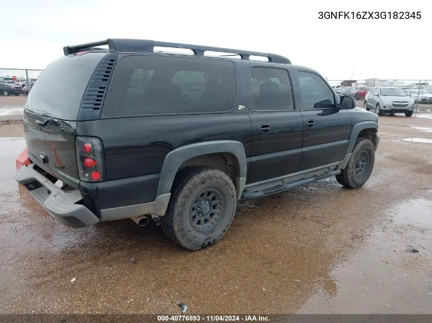 2003 Chevrolet Suburban 1500 Z71 VIN: 3GNFK16ZX3G182345 Lot: 40776893