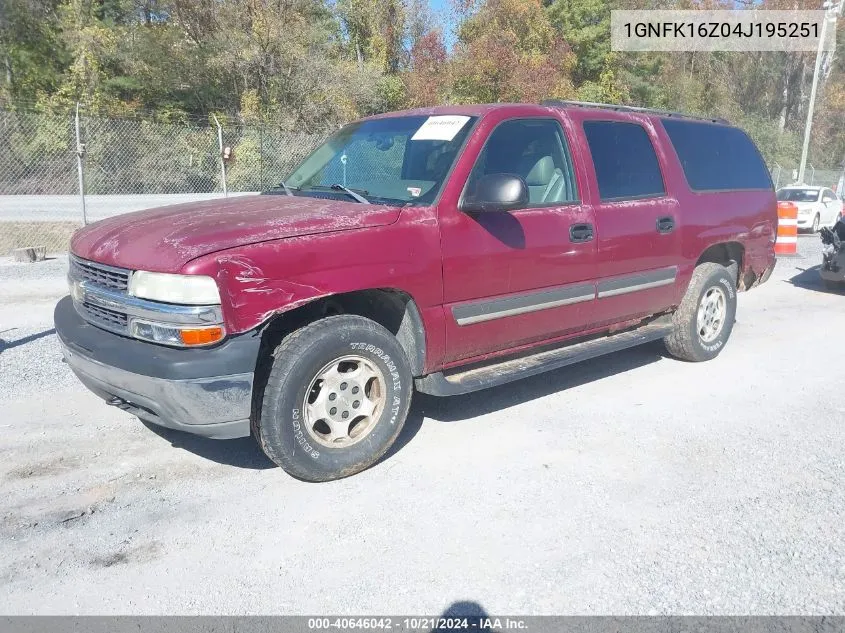 2004 Chevrolet Suburban 1500 Ls VIN: 1GNFK16Z04J195251 Lot: 40646042