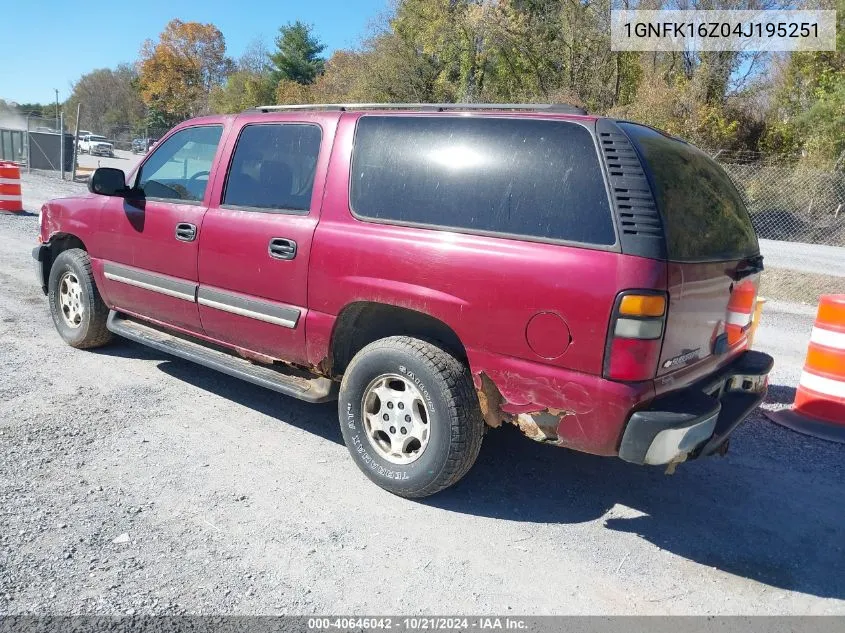 2004 Chevrolet Suburban 1500 Ls VIN: 1GNFK16Z04J195251 Lot: 40646042