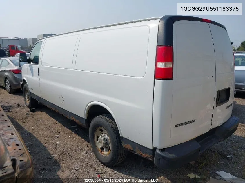 2005 Chevrolet Express Cargo Van VIN: 1GCGG29U551183375 Lot: 12098394