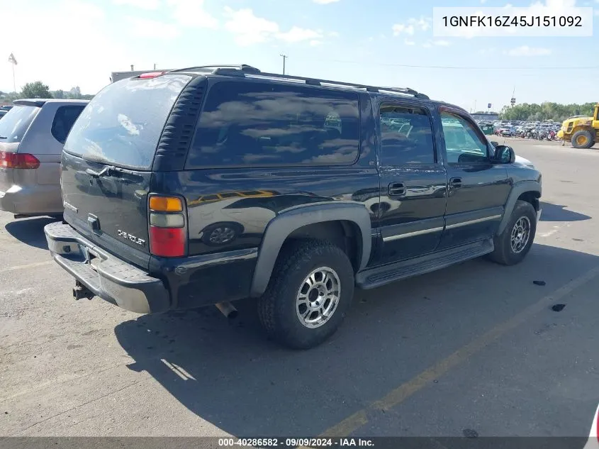 2005 Chevrolet Suburban 1500 Lt VIN: 1GNFK16Z45J151092 Lot: 40286582