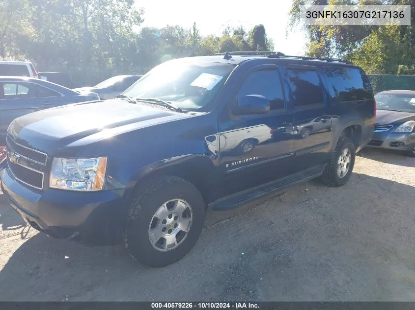 2007 Chevrolet Suburban 1500 Lt VIN: 3GNFK16307G217136 Lot: 40579226