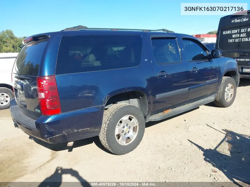 2007 Chevrolet Suburban 1500 Lt VIN: 3GNFK16307G217136 Lot: 40579226