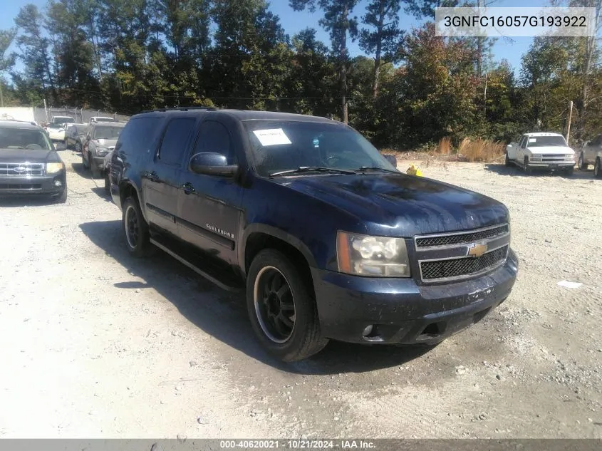 2007 Chevrolet Suburban 1500 Lt VIN: 3GNFC16057G193922 Lot: 40620021