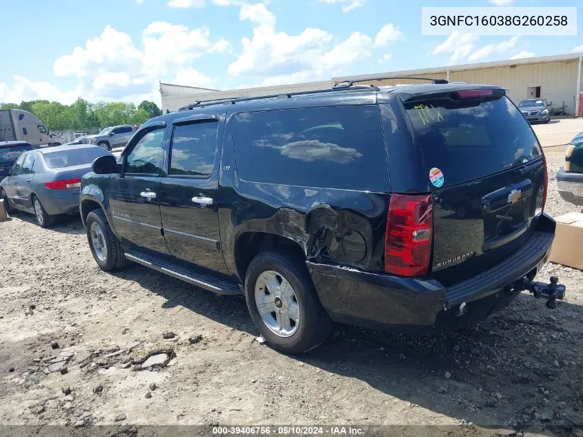 2008 Chevrolet Suburban 1500 Ltz VIN: 3GNFC16038G260258 Lot: 39406756