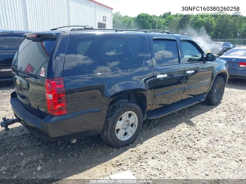 2008 Chevrolet Suburban 1500 Ltz VIN: 3GNFC16038G260258 Lot: 39406756