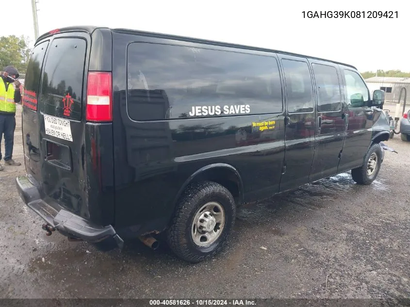 2008 Chevrolet Express Ls VIN: 1GAHG39K081209421 Lot: 40581626