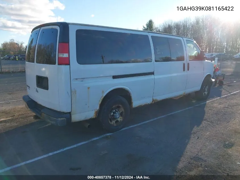 2008 Chevrolet Express Ls VIN: 1GAHG39K081165422 Lot: 40857378