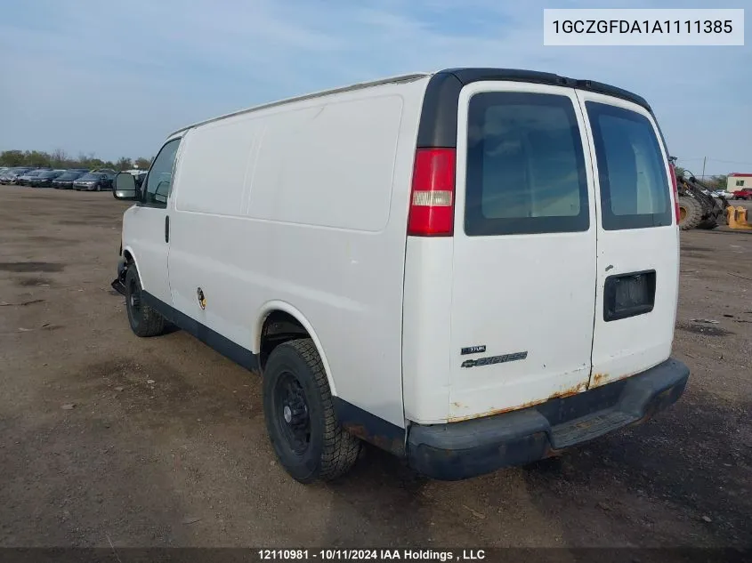 2010 Chevrolet Express 2500 Work Van VIN: 1GCZGFDA1A1111385 Lot: 12110981