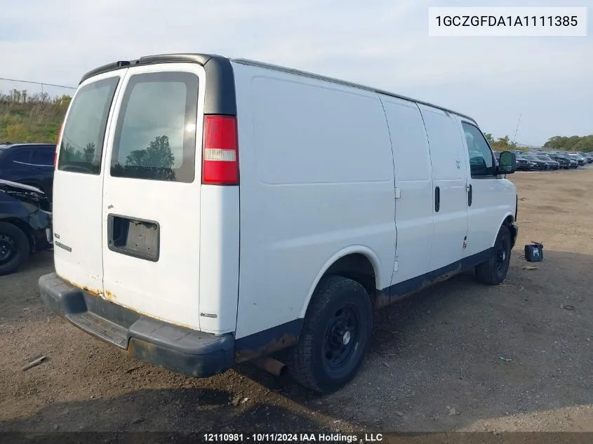 2010 Chevrolet Express 2500 Work Van VIN: 1GCZGFDA1A1111385 Lot: 12110981