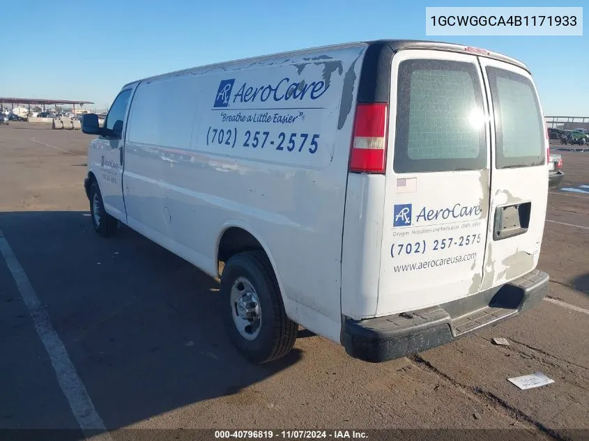 2011 Chevrolet Express 2500 Work Van VIN: 1GCWGGCA4B1171933 Lot: 40796819