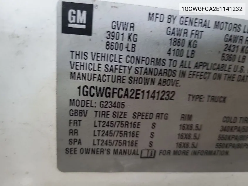 1GCWGFCA2E1141232 2014 Chevrolet Express G2500