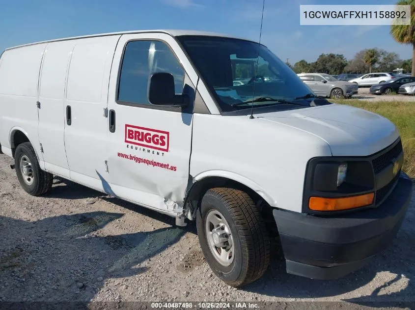 2017 Chevrolet Express 2500 Work Van VIN: 1GCWGAFFXH1158892 Lot: 40487498