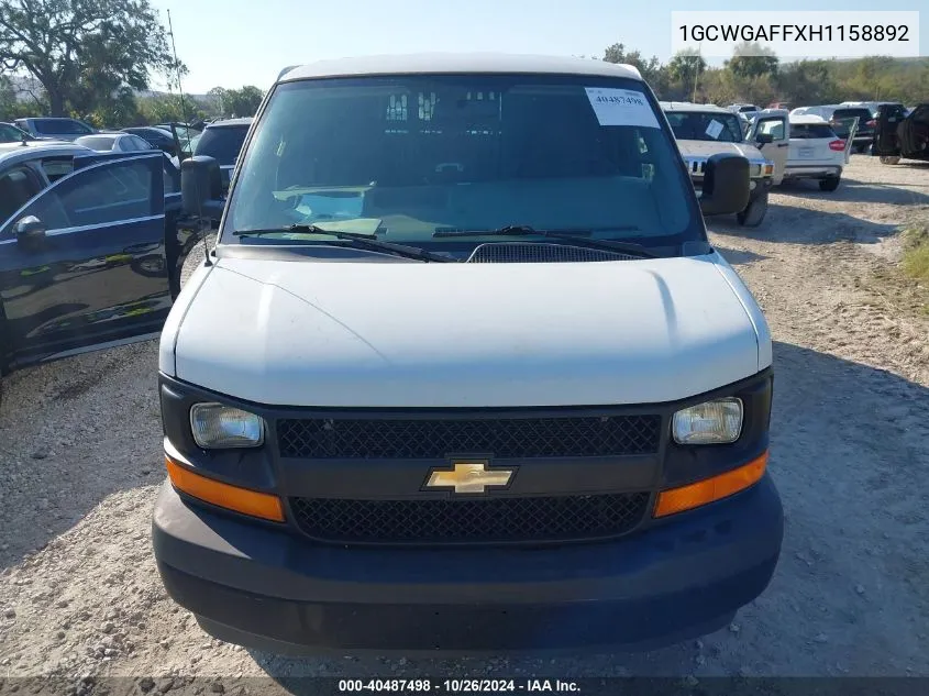 2017 Chevrolet Express 2500 Work Van VIN: 1GCWGAFFXH1158892 Lot: 40487498