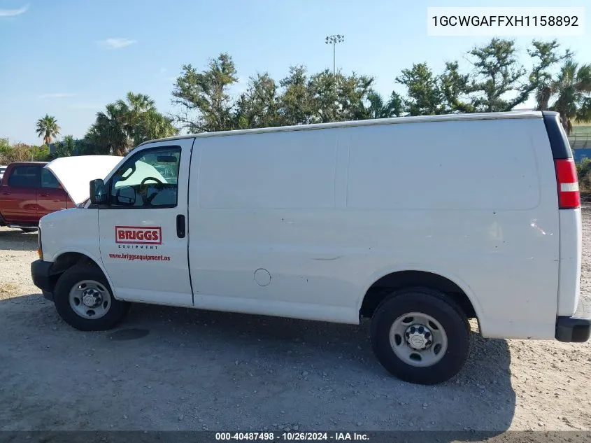 2017 Chevrolet Express 2500 Work Van VIN: 1GCWGAFFXH1158892 Lot: 40487498