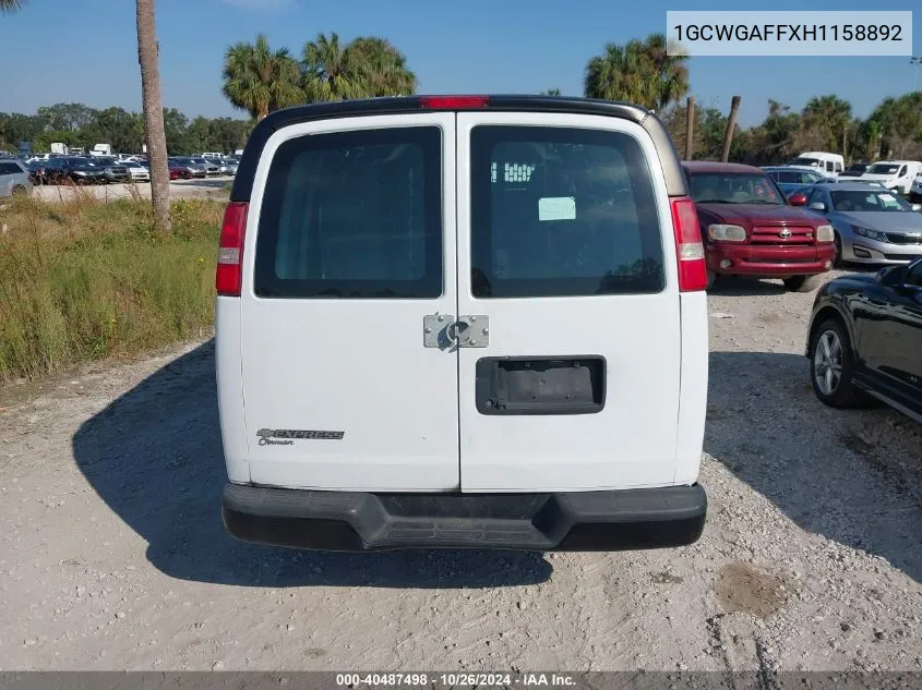 2017 Chevrolet Express 2500 Work Van VIN: 1GCWGAFFXH1158892 Lot: 40487498