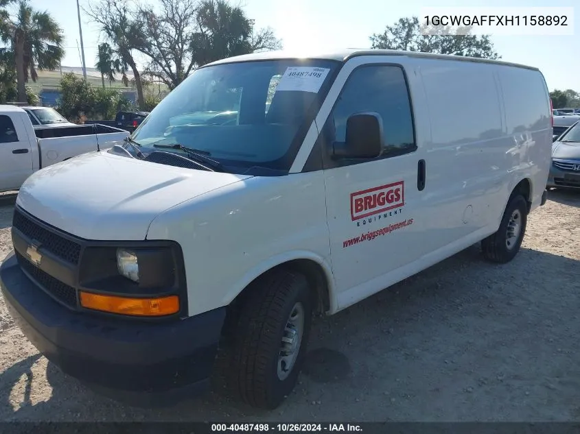 2017 Chevrolet Express 2500 Work Van VIN: 1GCWGAFFXH1158892 Lot: 40487498