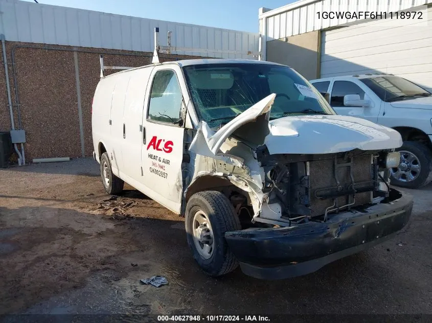 2017 Chevrolet Express 2500 Work Van VIN: 1GCWGAFF6H1118972 Lot: 40627948