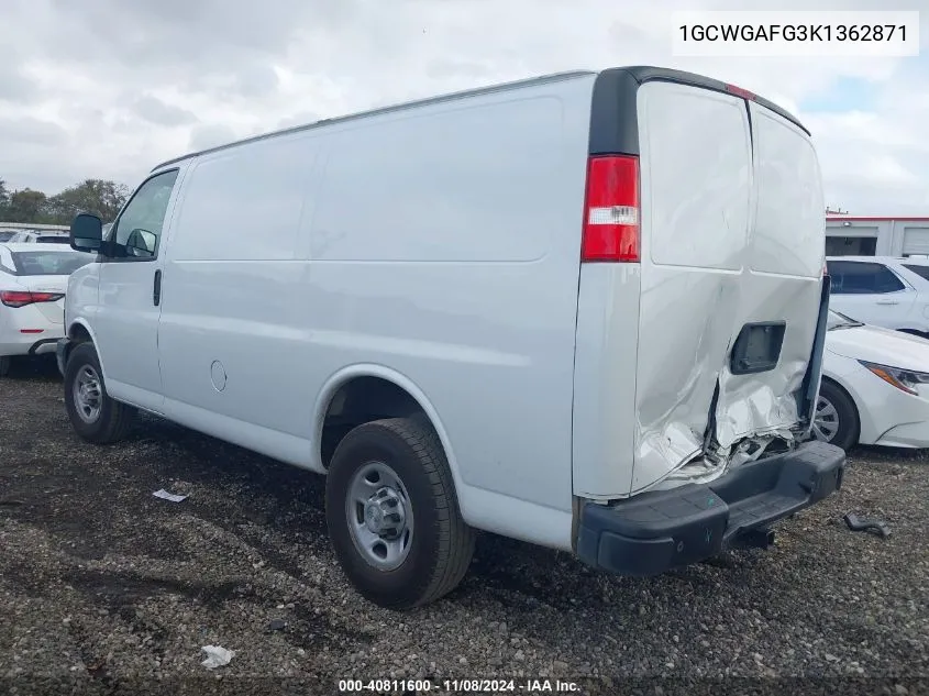 2019 Chevrolet Express 2500 Work Van VIN: 1GCWGAFG3K1362871 Lot: 40811600