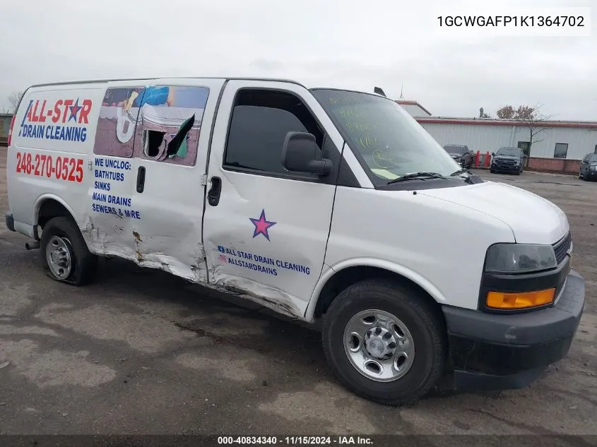 2019 Chevrolet Express 2500 Work Van VIN: 1GCWGAFP1K1364702 Lot: 40834340