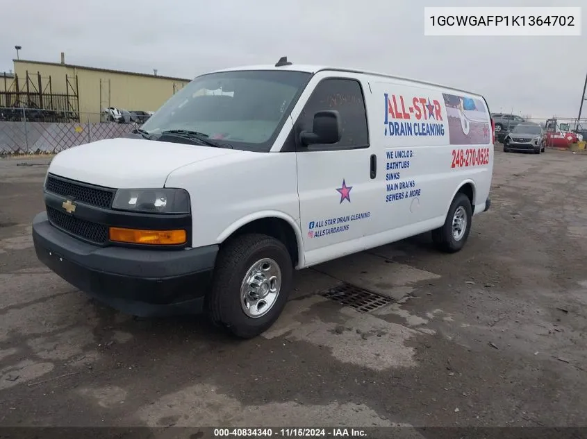 2019 Chevrolet Express 2500 Work Van VIN: 1GCWGAFP1K1364702 Lot: 40834340