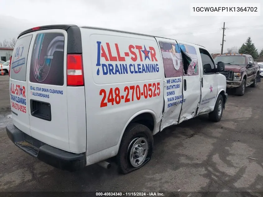 2019 Chevrolet Express 2500 Work Van VIN: 1GCWGAFP1K1364702 Lot: 40834340