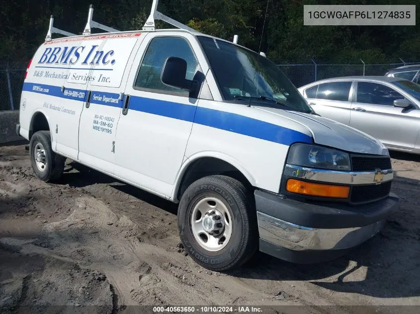 2020 Chevrolet Express Cargo Rwd 2500 Regular Wheelbase Wt VIN: 1GCWGAFP6L1274835 Lot: 40563650