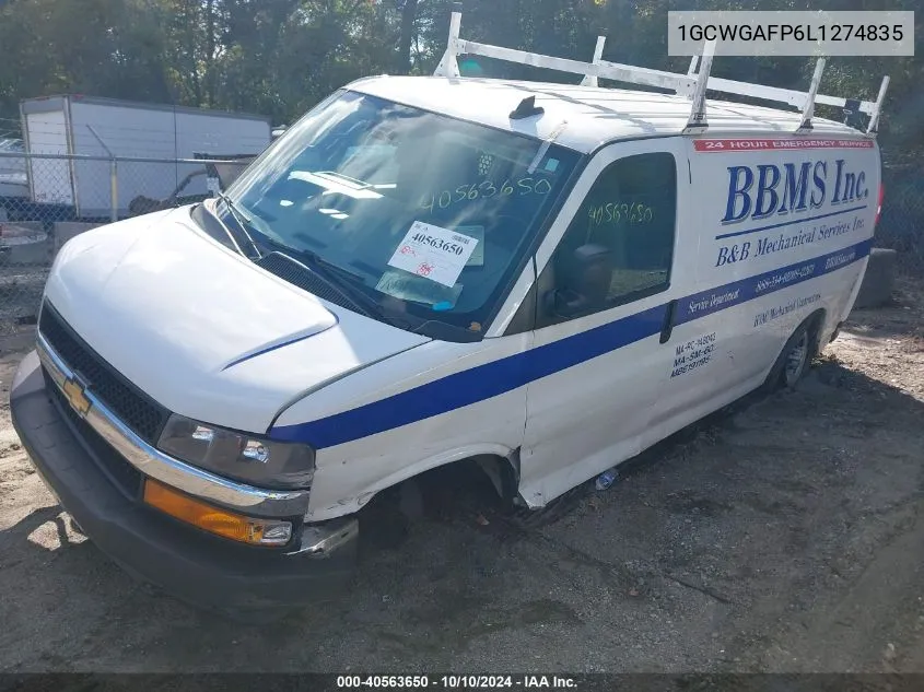 2020 Chevrolet Express Cargo Rwd 2500 Regular Wheelbase Wt VIN: 1GCWGAFP6L1274835 Lot: 40563650