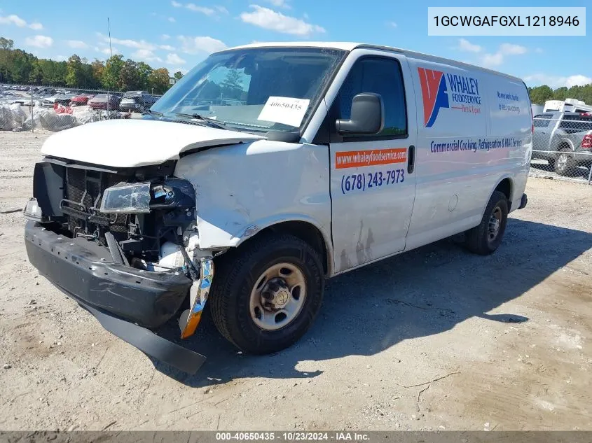 2020 Chevrolet Express Cargo Rwd 2500 Regular Wheelbase Wt VIN: 1GCWGAFGXL1218946 Lot: 40650435