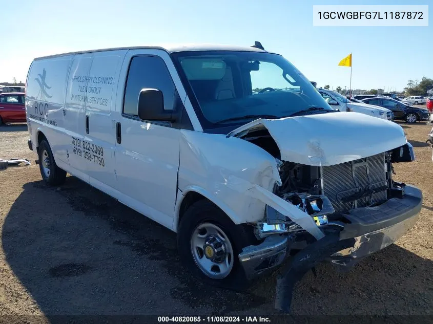 2020 Chevrolet Express Cargo Rwd 2500 Extended Wheelbase Wt VIN: 1GCWGBFG7L1187872 Lot: 40820085