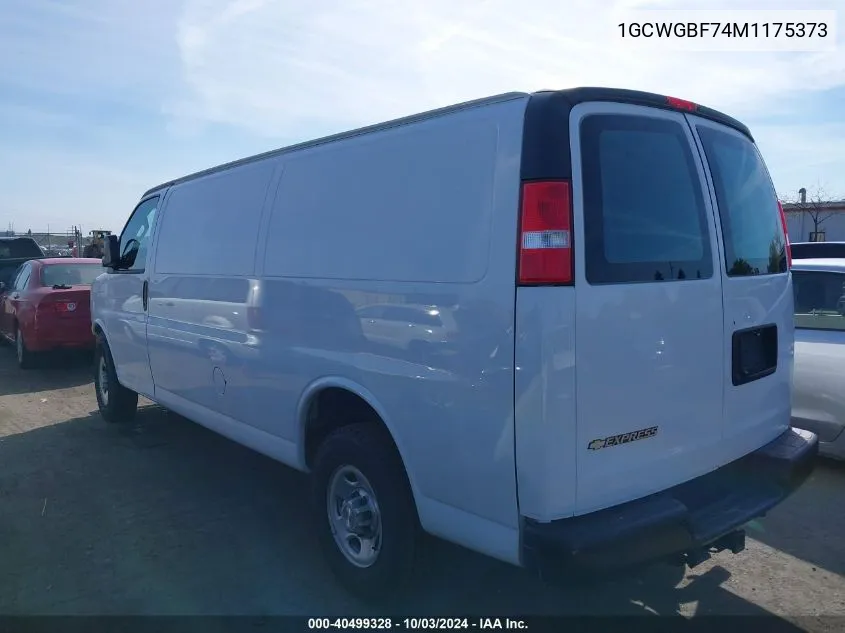 2021 Chevrolet Express Cargo Rwd 2500 Extended Wheelbase Wt VIN: 1GCWGBF74M1175373 Lot: 40499328