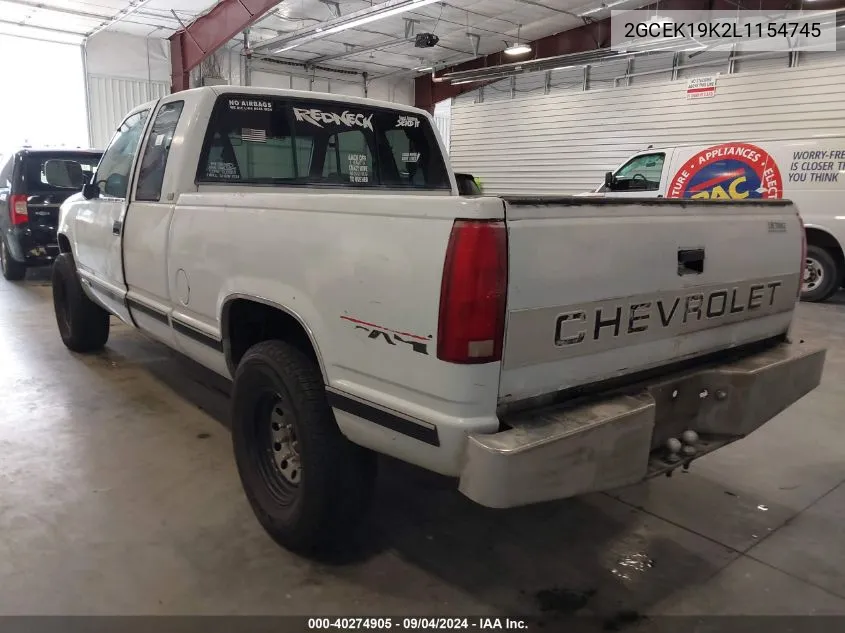 1990 Chevrolet Gmt-400 K1500 VIN: 2GCEK19K2L1154745 Lot: 40274905