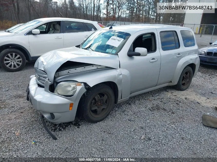 2011 Chevrolet Hhr Lt VIN: 3GNBABFW7BS648743 Lot: 40807705