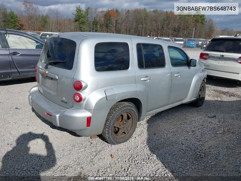 2011 Chevrolet Hhr Lt VIN: 3GNBABFW7BS648743 Lot: 40807705