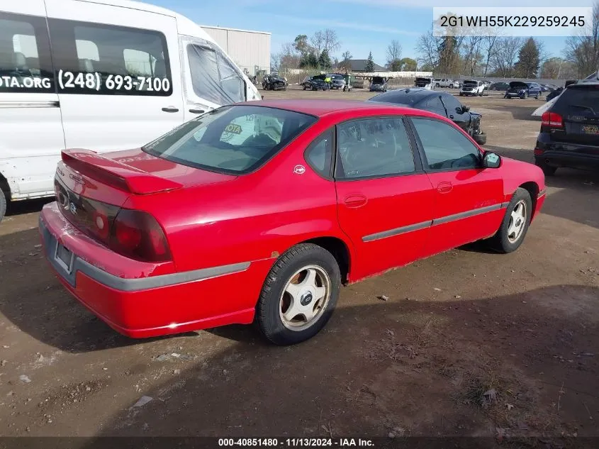 2002 Chevrolet Impala Ls VIN: 2G1WH55K229259245 Lot: 40851480