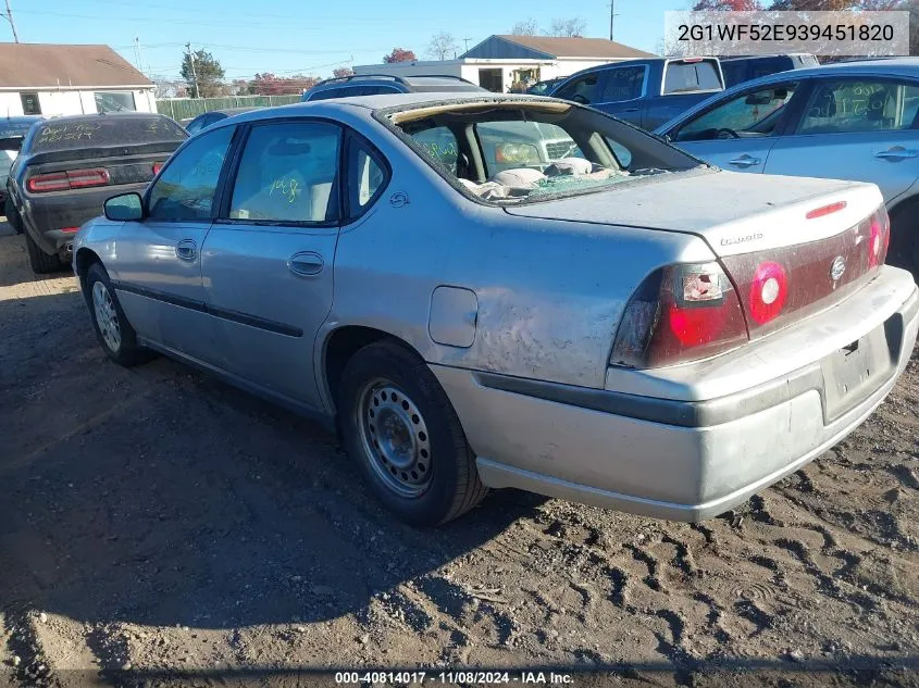 2003 Chevrolet Impala VIN: 2G1WF52E939451820 Lot: 40814017