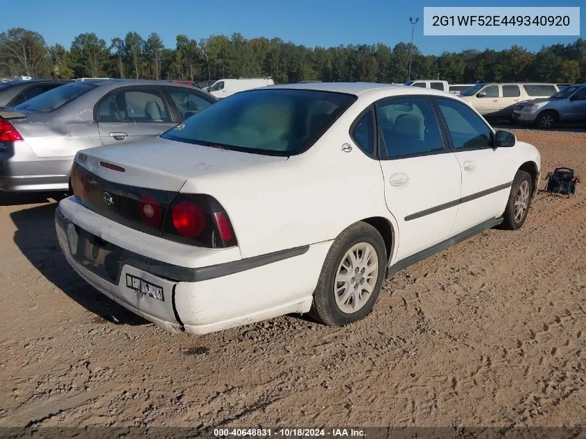 2004 Chevrolet Impala VIN: 2G1WF52E449340920 Lot: 40648831