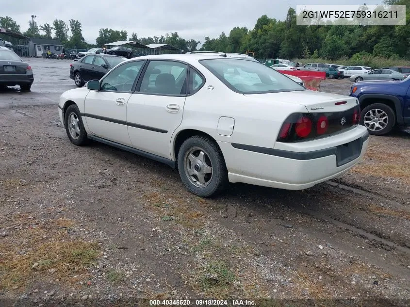 2005 Chevrolet Impala VIN: 2G1WF52E759316211 Lot: 40345520